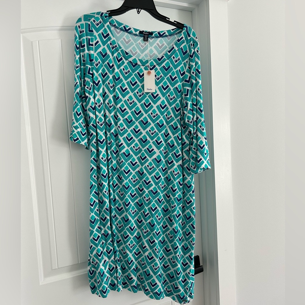 Hatley Teal, Turquoise & Navy Geometric Shift Dress